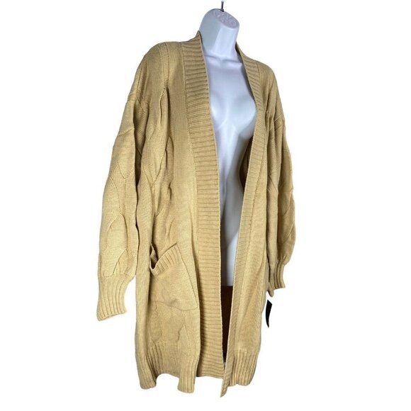 Danielle Bernstein Womens Oversized Cardigan Sweater Tan Cable Knit Open XL - Picture 2 of 5